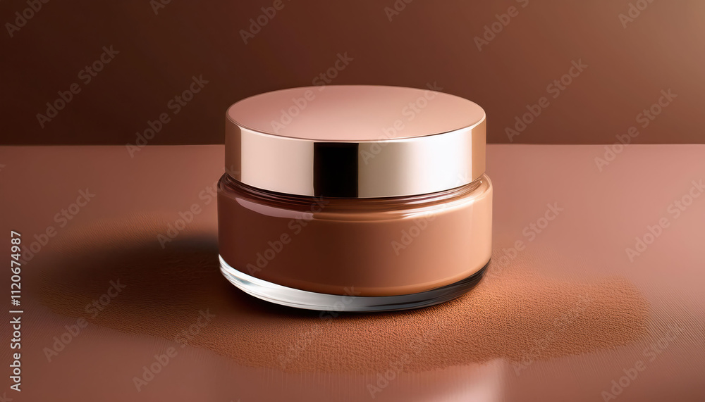 Luxury brown glass cosmetic jar on brown background, mocha mousse color Luxury brown glass cosmetic jar on brown background, mocha mousse color