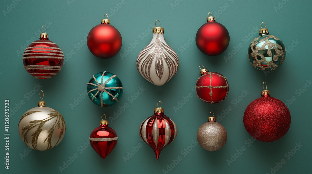 set of christmas ornaments, set of christmas balls, christmas tree decorations, 