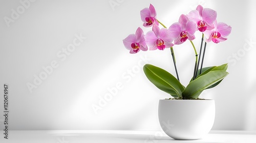 Pink Orchid in a White Pot: A Serene Still Life