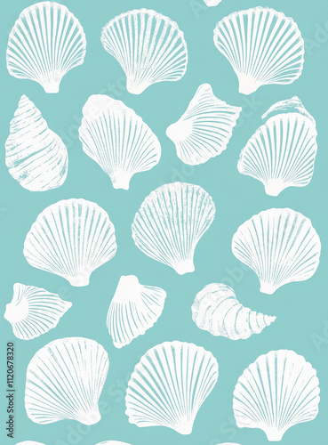 Stenciled Seashell Outline on Pale Blue Background