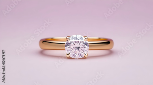 White engagement solitaire diamond ring set in yellow gold