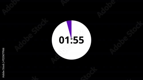 Two minute circle countdown timer animation on transparent background with alpha channel countdown video