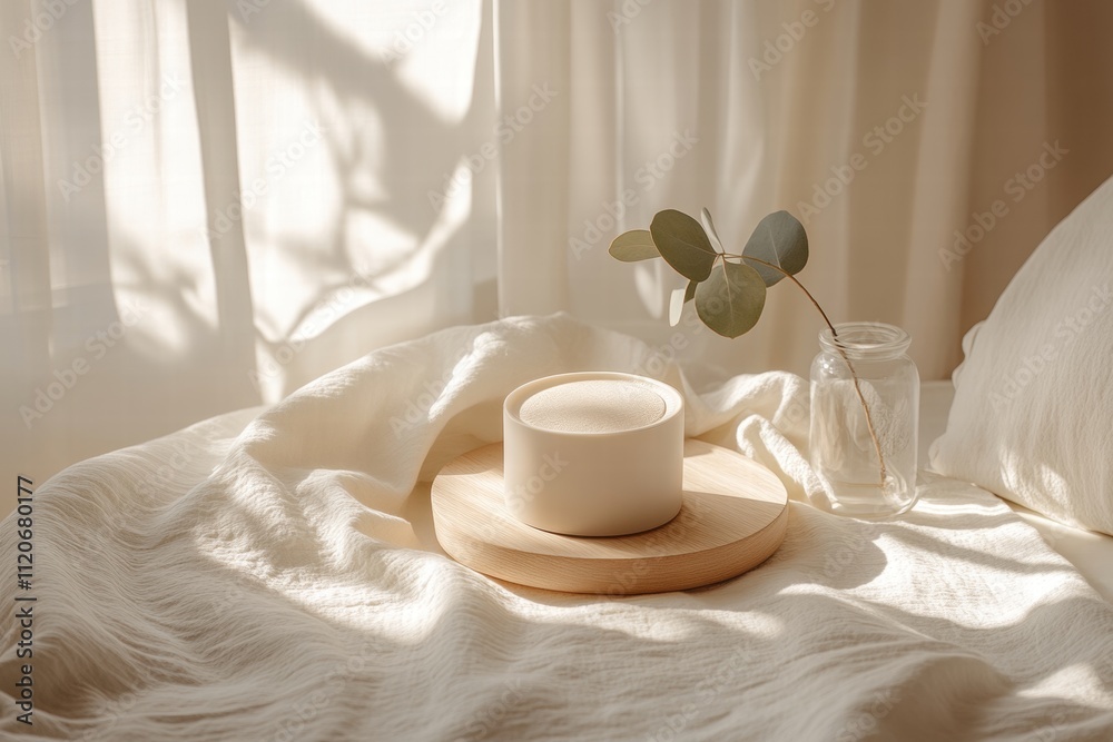 Calming candle arrangement cozy bedroom still life photography natural light soft textures relaxation concept
