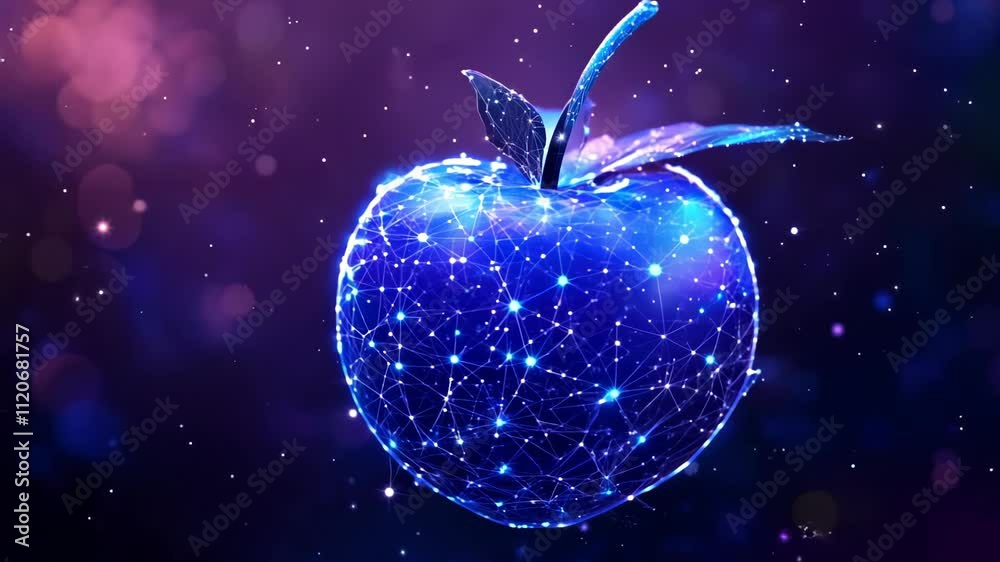 Futuristic Glowing Apple with Digital Network in Space