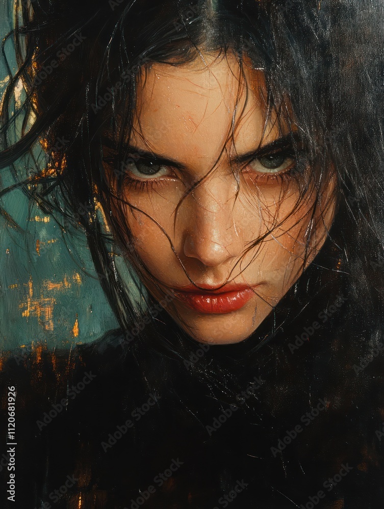 Close-up Portrait of a Mysterious Asian Woman with Flowing Hair in Dramatic Lighting Close-up Portrait of a Mysterious Asian Woman with Flowing Hair in Dramatic Lighting