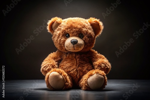 Charming brown teddy bear against a black backdrop, perfect for gifts and decor. Ideal for birthdays, Christmas, and baby showers; showcasing delightful candid photography.