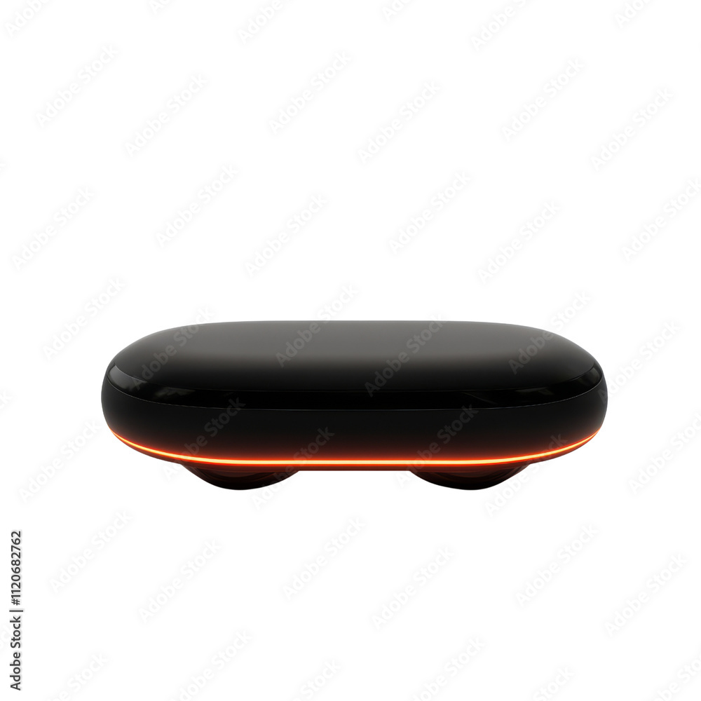 A sleek, oval-shaped device with a glossy black finish and a subtle orange glow, designed for modern tech users. A sleek, oval-shaped device with a glossy black finish and a subtle orange glow, designed for modern tech users.