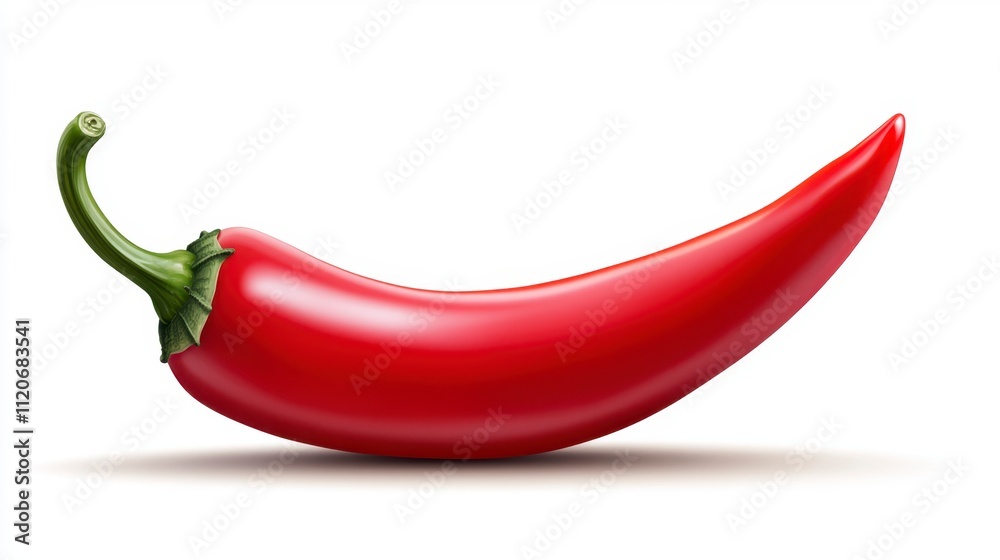 Single Red Chili Pepper Isolated on White Background - Vibrant Spicy Food