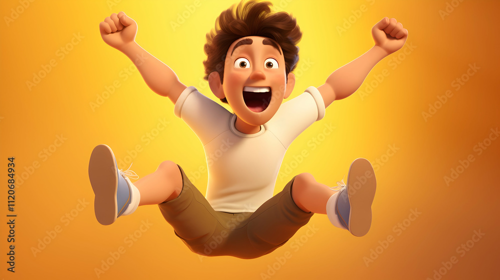 Animated Boy Jumping with Excitement Against a Warm Background Animated Boy Jumping with Excitement Against a Warm Background