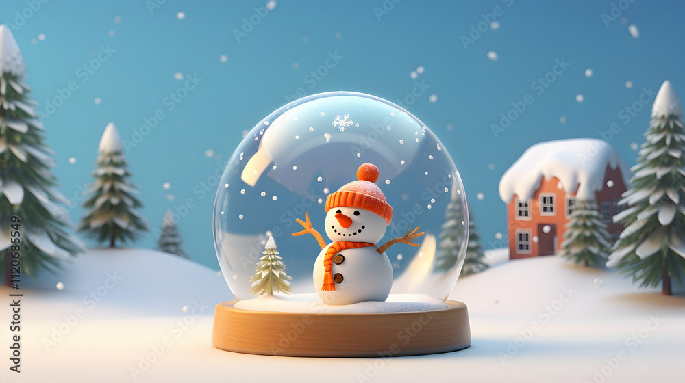 Fototapeta premium Adorable Snowman in a Winter Wonderland Snow Globe
