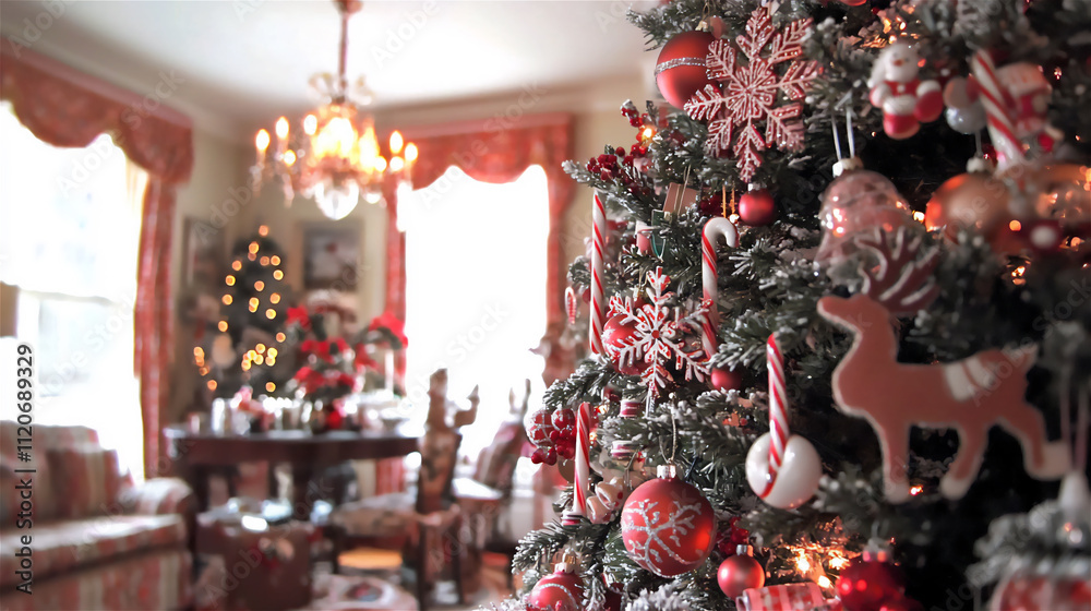 a beautifully decorated Christmas tree adorne a beautifully decorated Christmas tree adorne