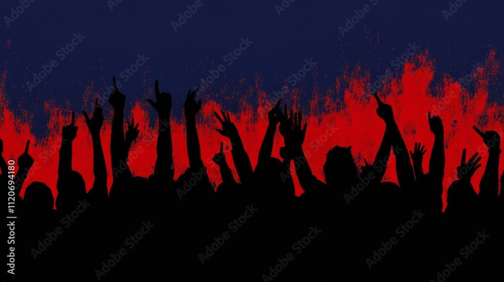 People at the party dance and celebrate wildly, with red and dark blue colors emphasized People at the party dance and celebrate wildly, with red and dark blue colors emphasized