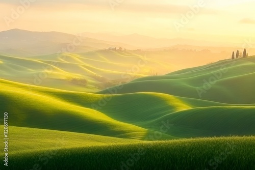 golden hour landscape green hills