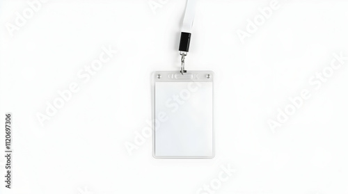 Blank ID badge on a lanyard with a clean white background, ready for customization with logos and text. Generated by AI.