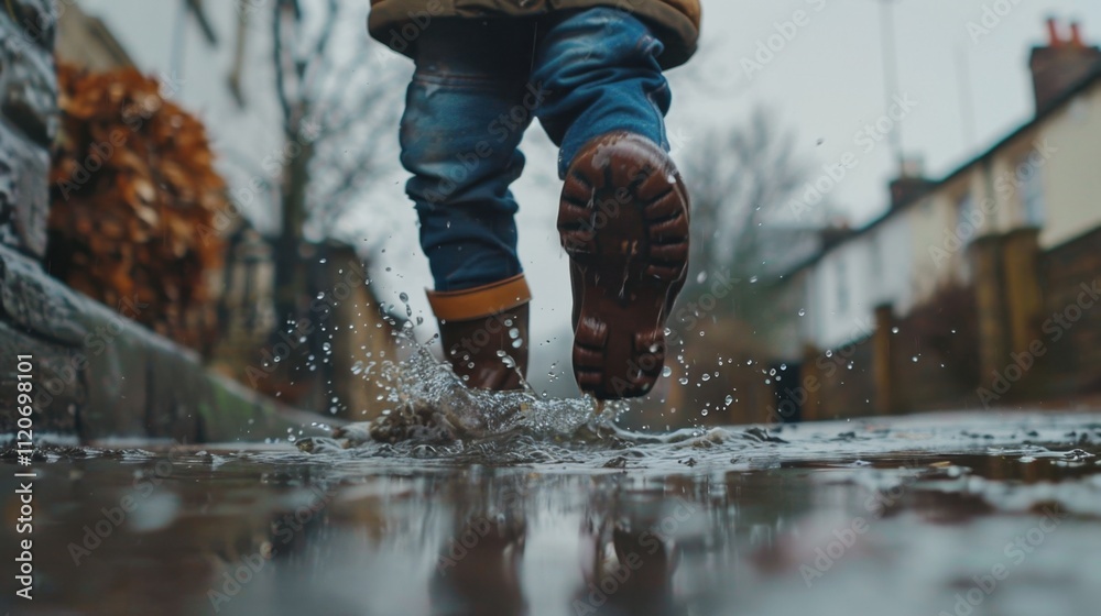 Splash of Joy: With every jump into a puddle, a child’s laughter fills the air, sending water splashing joyfully around, creating a moment of carefree bliss.
