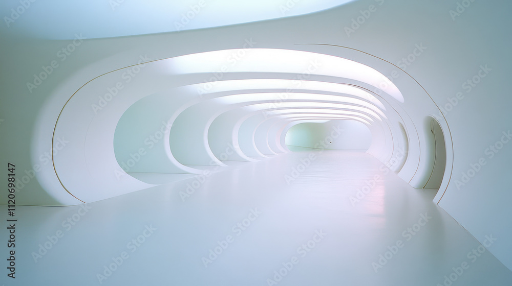 Obraz premium Futuristic White Corridor with Curved Walls