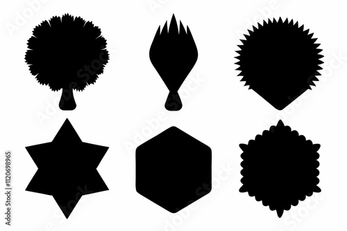 Brush Icon Set, Paint melted drip shape icons set vector illustration. Splash of black ink circle drop, liquid blobs melt and flow with splatters, simple stickers with fluid droplets on wall isolated. photo