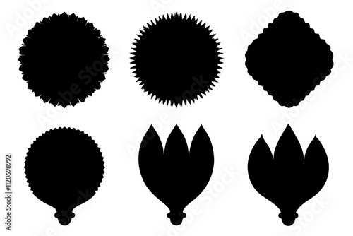 Brush Icon Set, Paint melted drip shape icons set vector illustration. Splash of black ink circle drop, liquid blobs melt and flow with splatters, simple stickers with fluid droplets on wall isolated. photo