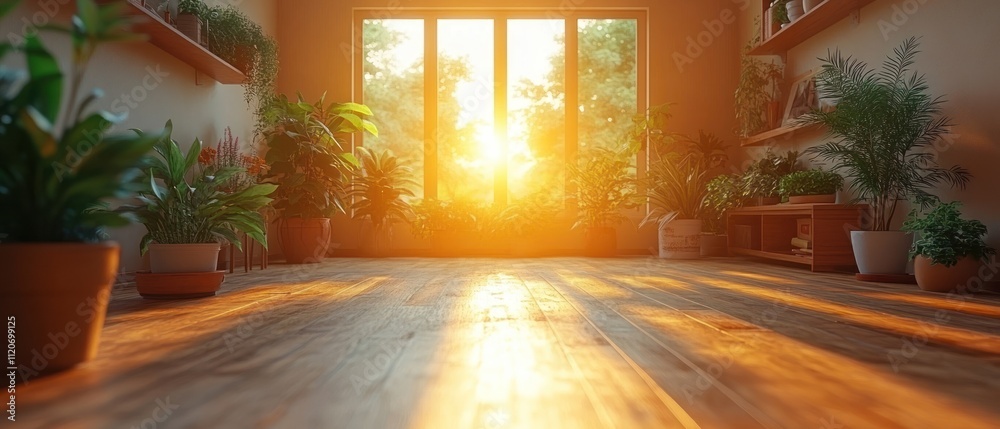 Cozy room filled with plants and warm sunlight streaming in. Cozy room filled with plants and warm sunlight streaming in.