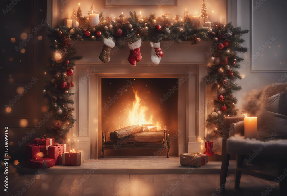 Fireplace with christmas decorations seamless looping time-lapse virtual video animation background Fireplace with christmas decorations seamless looping time-lapse virtual video animation background