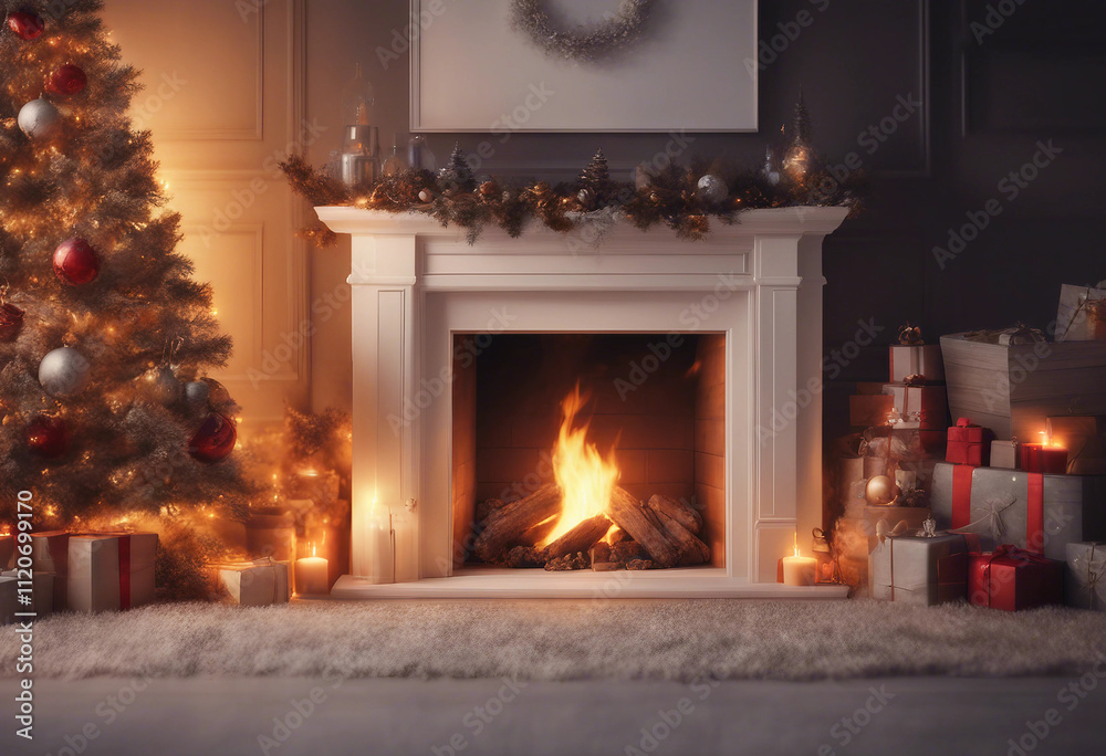 Fireplace with christmas decorations seamless looping time-lapse virtual video animation background Fireplace with christmas decorations seamless looping time-lapse virtual video animation background