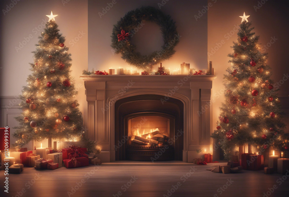 Fireplace with christmas decorations seamless looping time-lapse virtual video animation background Fireplace with christmas decorations seamless looping time-lapse virtual video animation background