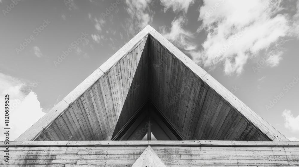 Fototapeta premium Gable Roof: A roof with two sloped sections meeting at a ridge, creating a triangular shape, offering durability, easy drainage, and a timeless architectural style. 