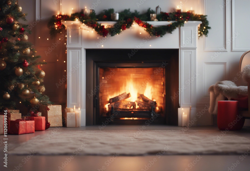 Fireplace with christmas decorations seamless looping time-lapse virtual video animation background