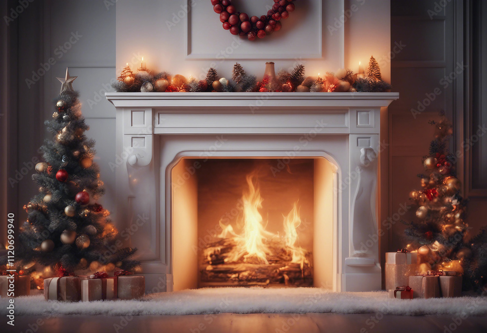 Fireplace with christmas decorations seamless looping time-lapse virtual video animation background Fireplace with christmas decorations seamless looping time-lapse virtual video animation background