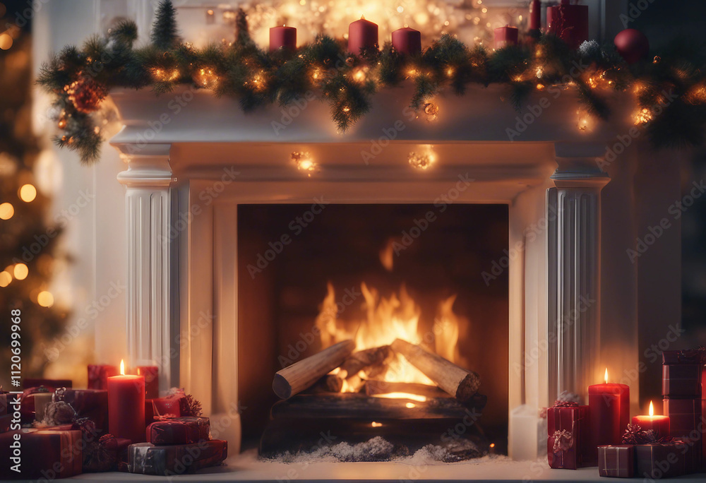 Fireplace with christmas decorations seamless looping time-lapse virtual video animation background Fireplace with christmas decorations seamless looping time-lapse virtual video animation background