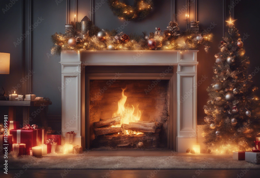 Fireplace with christmas decorations seamless looping time-lapse virtual video animation background Fireplace with christmas decorations seamless looping time-lapse virtual video animation background