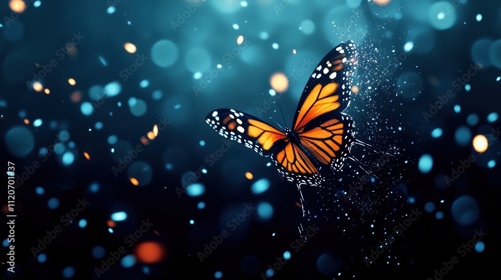 Vibrant butterfly amidst a dreamy blue backdrop Vibrant butterfly amidst a dreamy blue backdrop