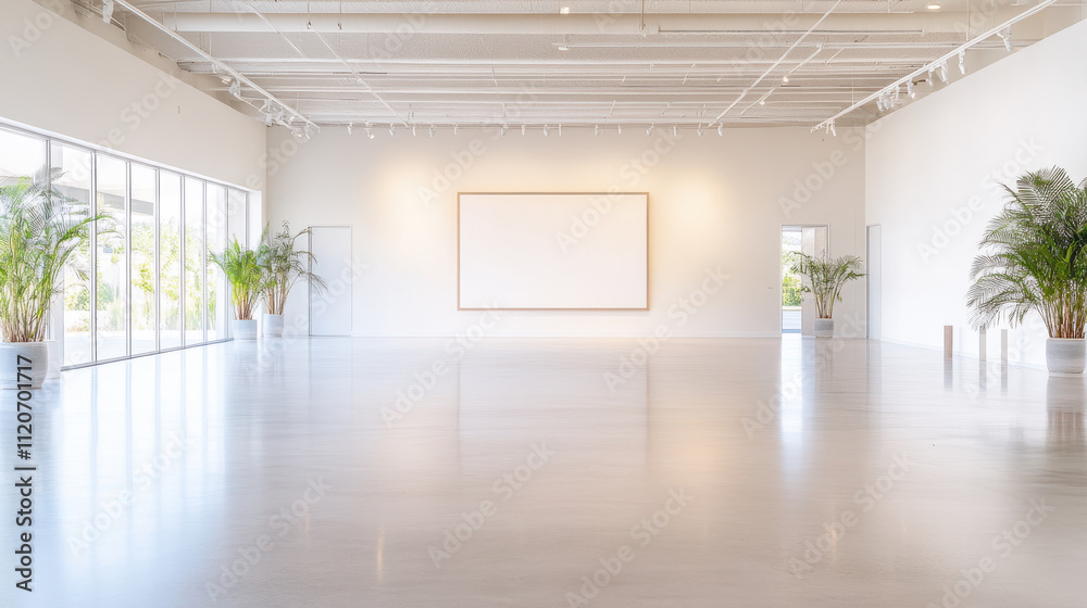 Obraz premium Modern Art Gallery with White Walls and Large Windows