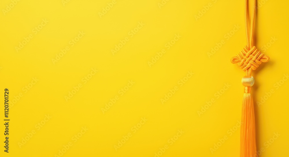 Traditional Chinese knot hanging on solid yellow background Traditional Chinese knot hanging on solid yellow background