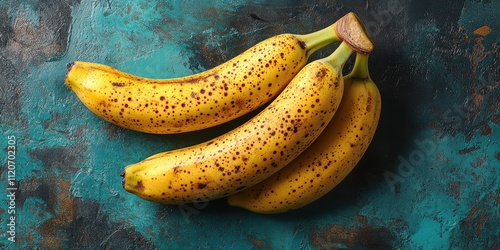 Yellow Bananas on Turquoise Background Ripe Fresh Vibrant Fruit Captured in High Contrast Light Aesthetic Tropical Summer