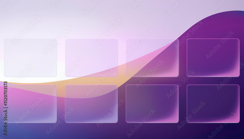 Abstract digital interface with eight translucent rectangular panels arranged in a grid, accented by a glowing pink and blue light streak against a dark gradient background. Futuristic design. Abstract digital interface with eight translucent rectangular panels arranged in a grid, accented by a glowing pink and blue light streak against a dark gradient background. Futuristic design.