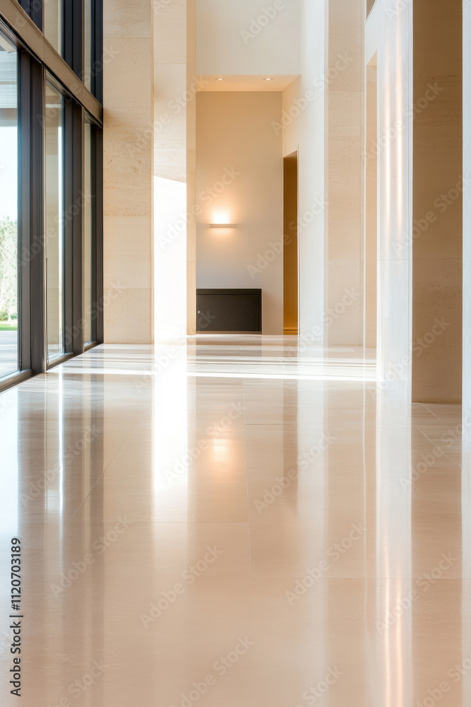 Fototapeta premium Modern Office Corridor with Polished Floor
