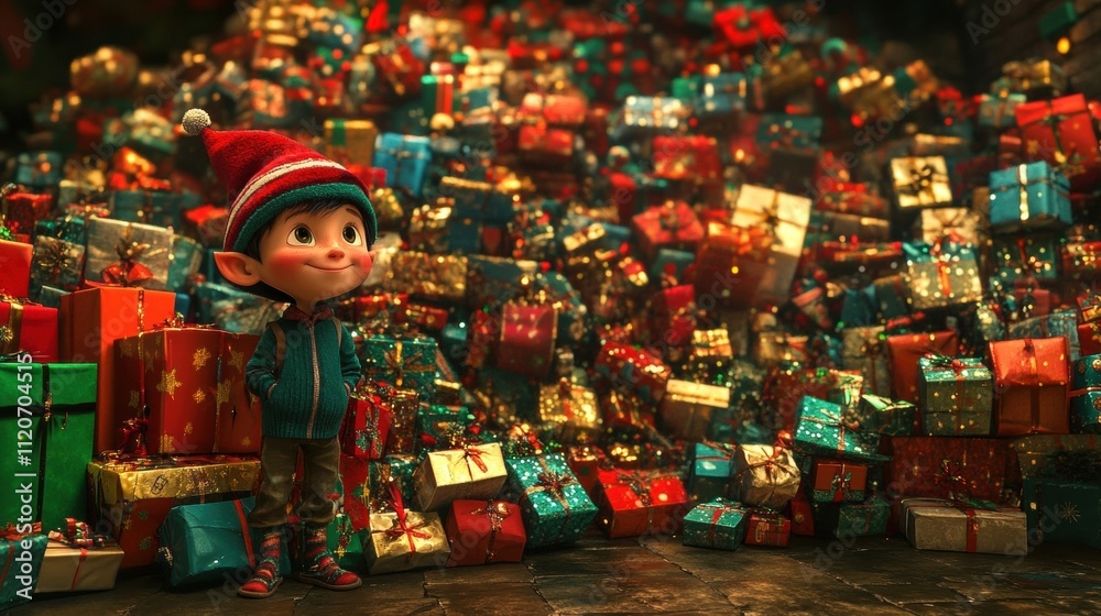 Christmas Elf Surrounded by Presents Christmas Elf Surrounded by Presents