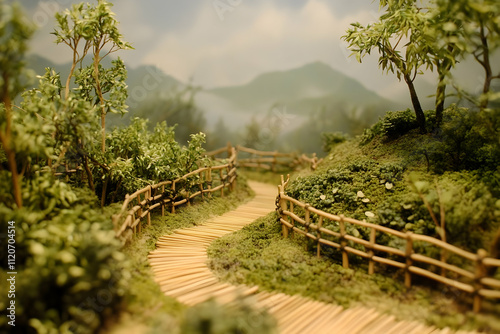 A serene winding path through lush greenery and hills, inviting exploration and tranquility.