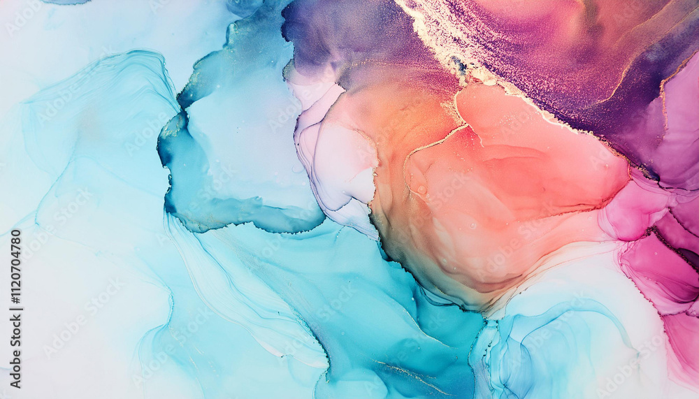 Fototapeta premium Alcohol ink colors translucent. Abstract multicolored marble texture background. Design wrapping paper, wallpaper. Mixing acrylic paints. Modern fluid art. Alcohol Ink Pattern