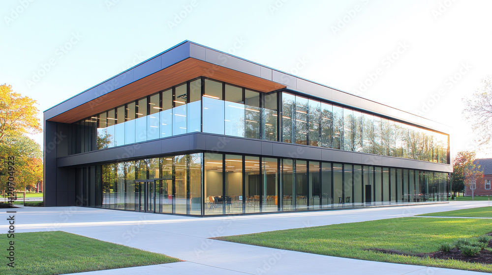 Modern Glass Building in a Park Modern Glass Building in a Park