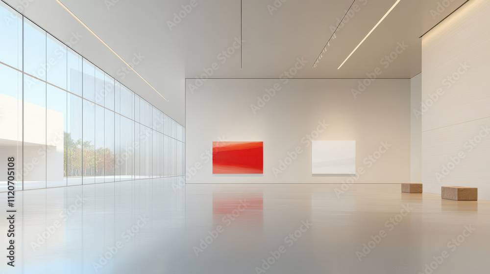 Obraz premium Modern Art Gallery with Red and White Abstract Paintings