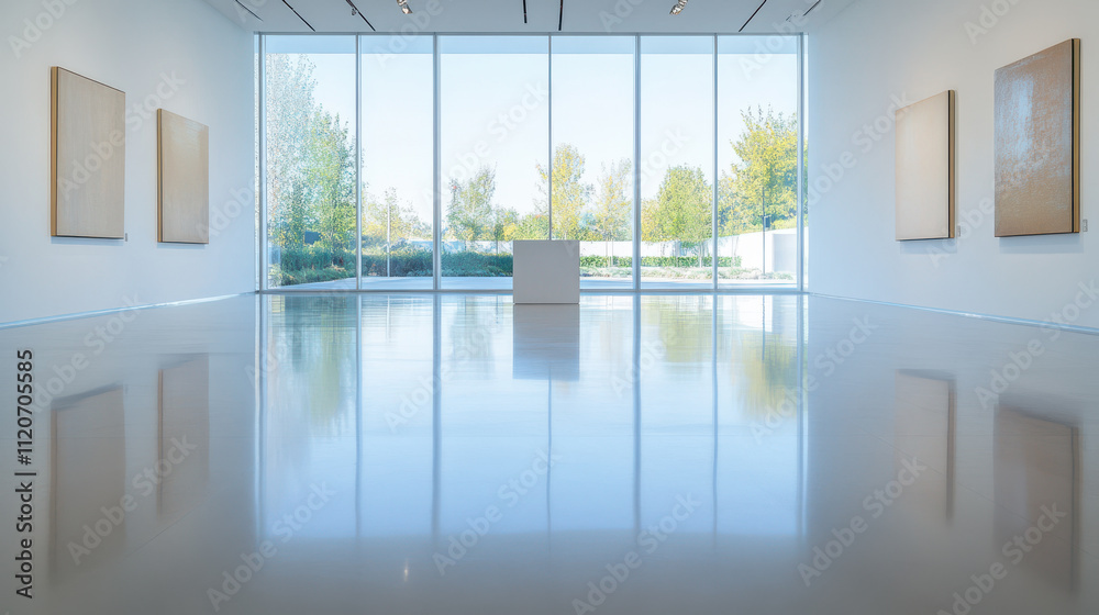 Fototapeta premium Modern Art Gallery with Large Windows