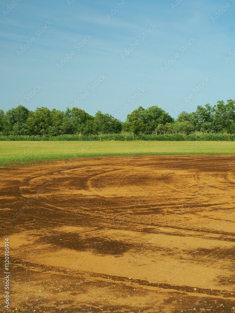 Obraz premium 野球場のある初夏の江戸川河川敷風景