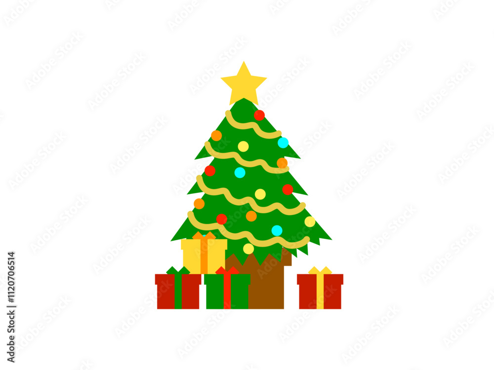 シンプルなクリスマスツリーとプレゼントA:金モール シンプルなクリスマスツリーとプレゼントA:金モール