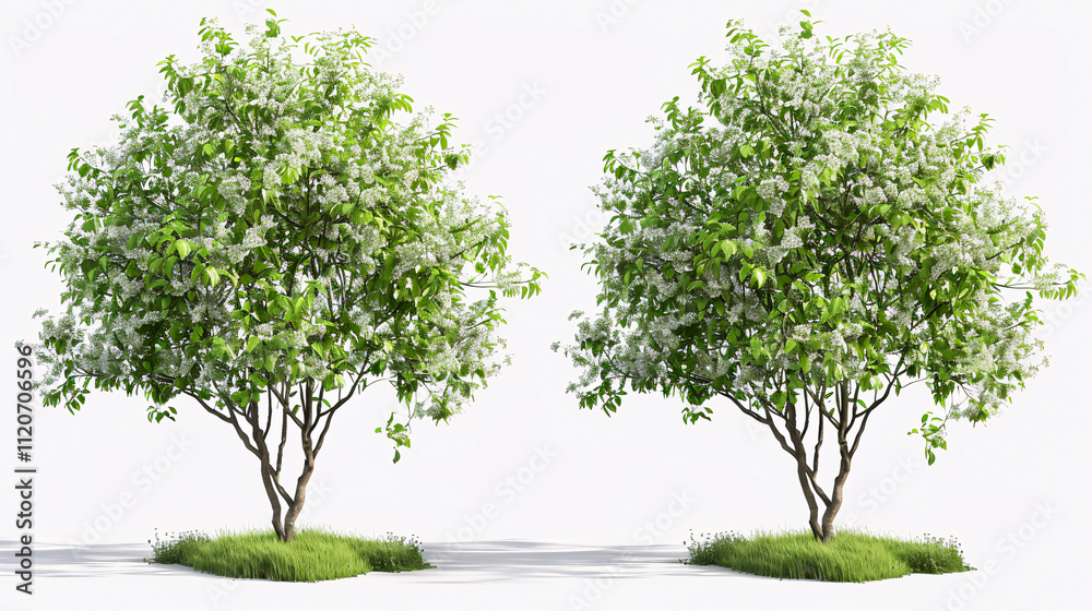 Obraz premium Plinia Cauliflora and Viburnum Dentatum Trees: 3D rendering with transparent background for illustration and digital composition.