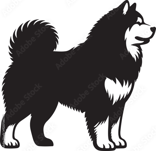 Alaskan Malamute Dog Vector illustration, silhouette clip art