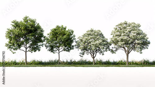 Plinia Cauliflora and Viburnum Dentatum Trees: 3D rendering with transparent background for illustration and digital composition.