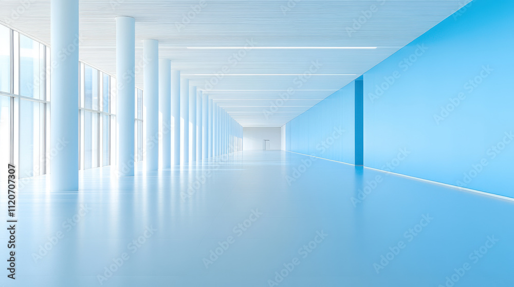 Obraz premium Modern Blue Corridor with Natural Light