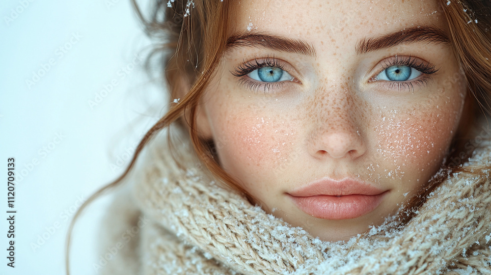 Gorgeous Scandinavian girl dressed warmly in a cozy sweater, enjoying the serene winter landscape with snow-covered trees, exuding calm and elegance in a peaceful natural setting Gorgeous Scandinavian girl dressed warmly in a cozy sweater, enjoying the serene winter landscape with snow-covered trees, exuding calm and elegance in a peaceful natural setting
